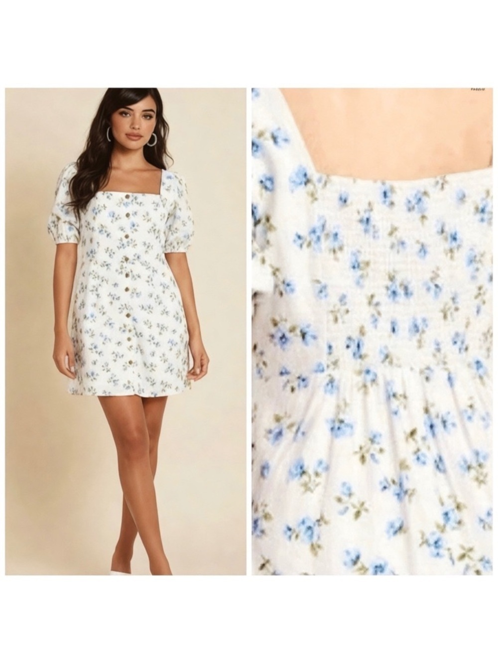 Old Navy White Mini Dress with Blue Floral Print